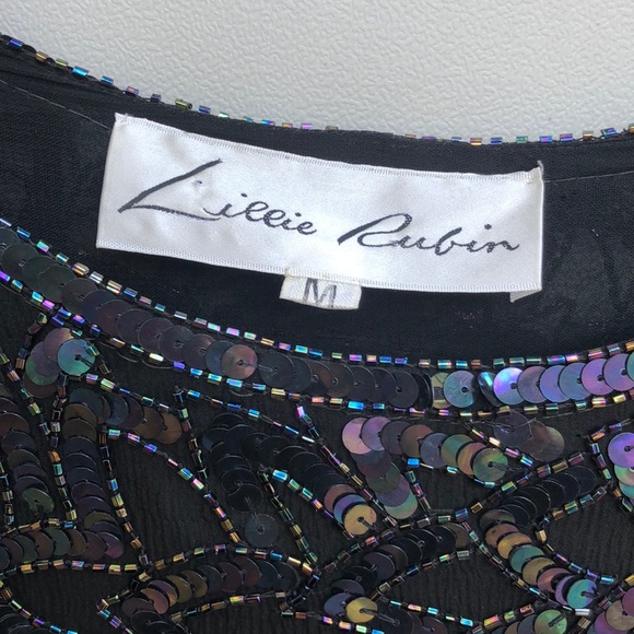VINTAGE LILLIE RUBIN BLACK SEQUIN Dress-M - Picture 4 of 8